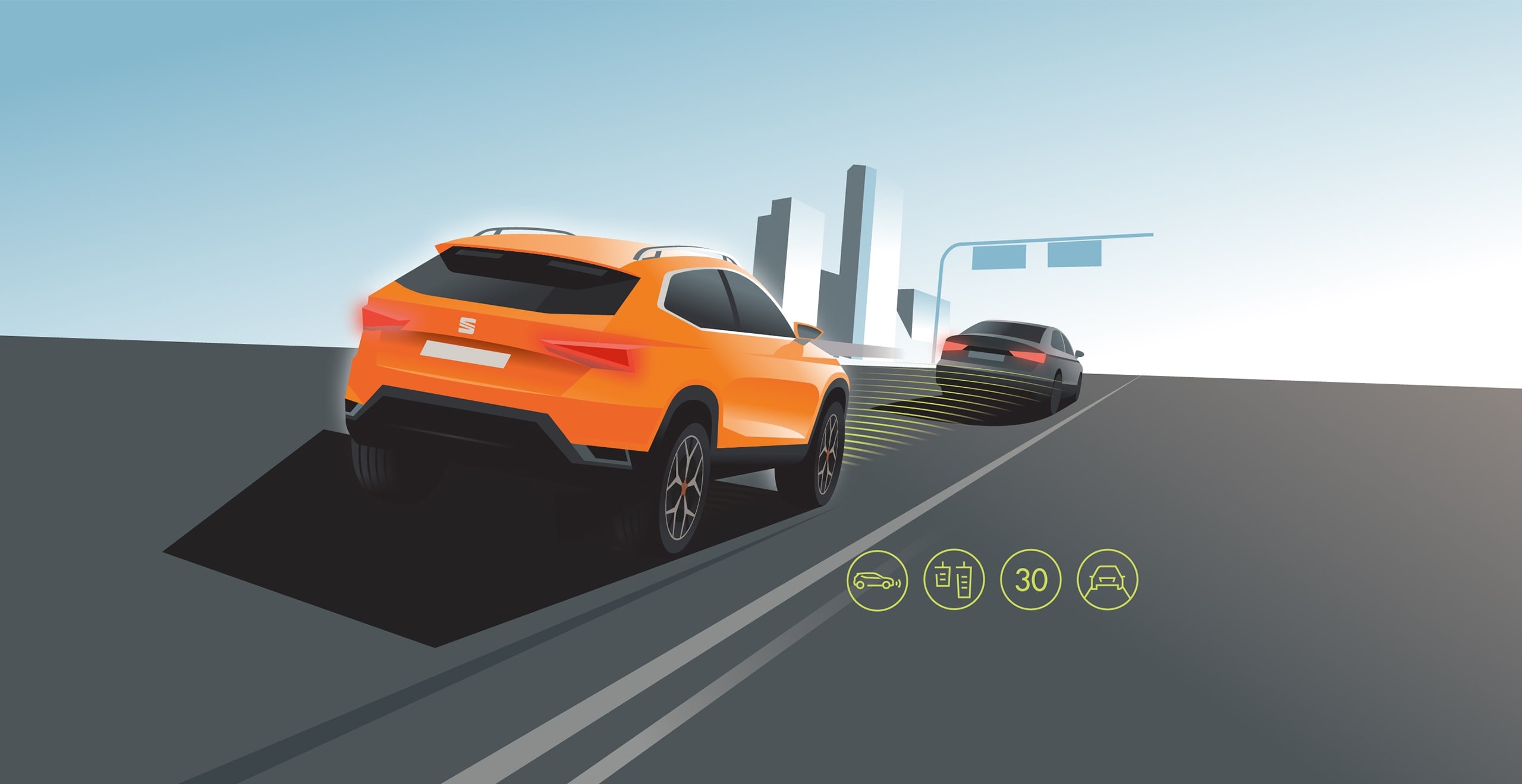 il·lustració del sistema de control de creuer adaptatiu predictiu del seat ateca